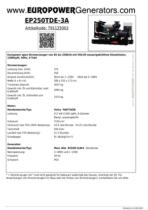 Dízel generátorok Europower EP250TDE-3A (MA)