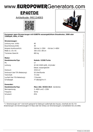 Dízel generátorok Europower EP 40 TDE (MA)