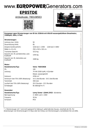 Dízel generátorok Europower EP85TDE (LS)