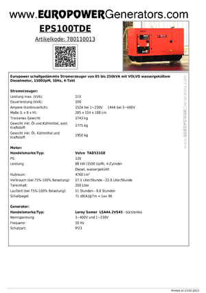 Dízel generátorok Europower EPS100TDE (LS)