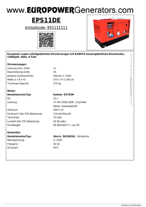Dízel generátorok Europower EPS11DE (S)