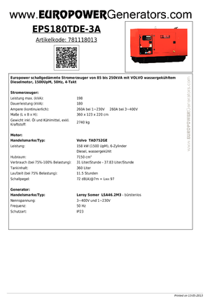 Dízel generátorok Europower EPS180TDE-3A (LS)