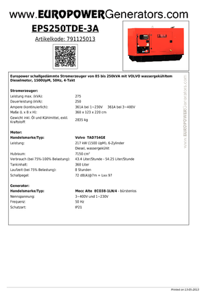 Dízel generátorok Europower EPS250TDE-3A (MA)