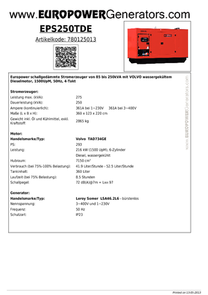 Dízel generátorok Europower EPS250TDE (LS)