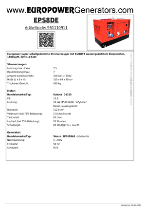 Dízel generátorok Europower EPS8DE (S)