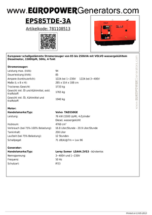 Dízel generátorok Europower EPS85TDE-3A (LS)