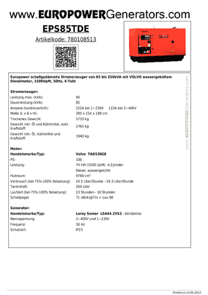 Dízel generátorok Europower EPS85TDE (LS)