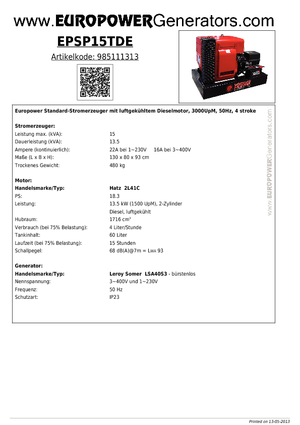 Dízel generátorok Europower EPSP 15 TDE (LS)