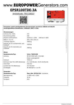 Dízel generátorok Europower EPSR100TDE-3A (MA)