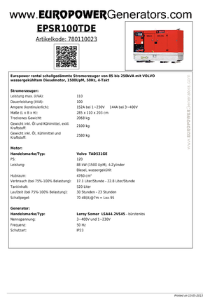 Dízel generátorok Europower EPSR100TDE (LS)