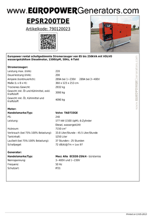 Dízel generátorok Europower EPSR200TDE (MA)