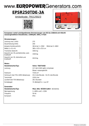 Dízel generátorok Europower EPSR250TDE-3A (MA)