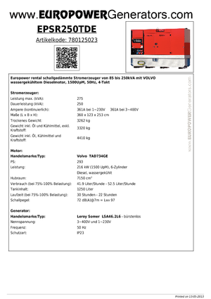 Dízel generátorok Europower EPSR250TDE (LS)