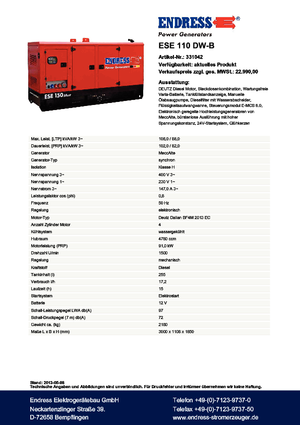 Dízel generátorok Endress ESE 110 DW-B