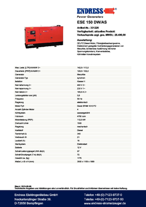 Dízel generátorok Endress ESE 150 DW-AS