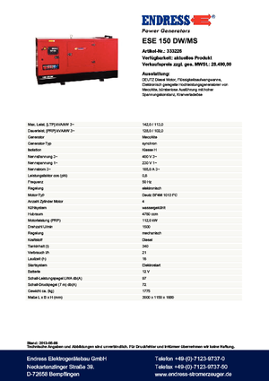 Dízel generátorok Endress ESE 150 DW-MS