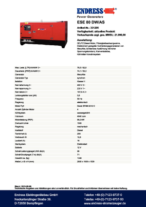 Dízel generátorok Endress ESE 80 DW-AS