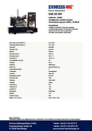 Dízel generátorok Endress ESE 80 DW