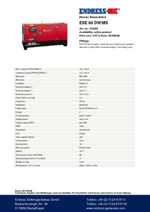 Dízel generátorok Endress ESE 80 DW-MS