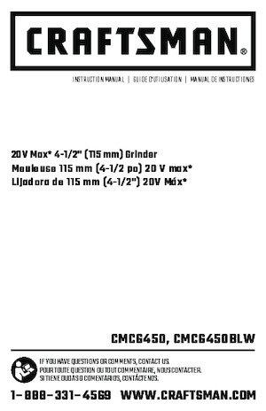 Vezetéknélküli sarokcsiszolók Craftsman CMCG450B