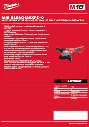 Vezetéknélküli sarokcsiszolók Milwaukee M18 BLSAG125XPD-0