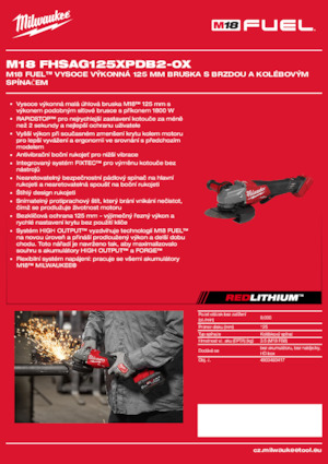 Vezetéknélküli sarokcsiszolók Milwaukee M18 FHSAG125XPDB2-0X