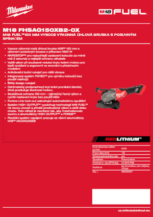 Vezetéknélküli sarokcsiszolók Milwaukee M18 FHSAG150XB2-0X