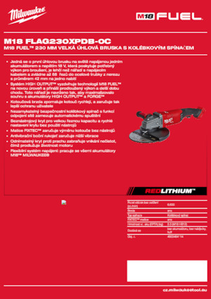Vezetéknélküli sarokcsiszolók Milwaukee M18 FLAG230XPDB-0C