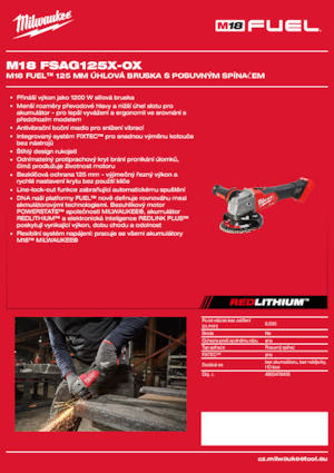 Vezetéknélküli sarokcsiszolók Milwaukee M18 FSAG125X-0X