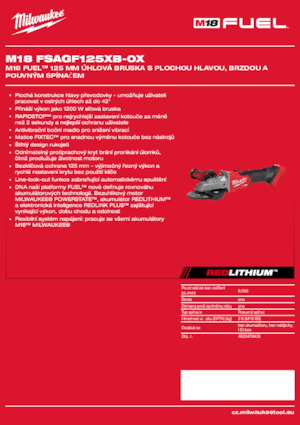 Vezetéknélküli sarokcsiszolók Milwaukee M18 FSAGF125XB-0X