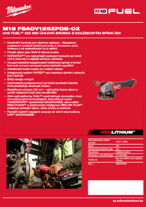 Vezetéknélküli sarokcsiszolók Milwaukee M18 FSAGV125XPDB-0X