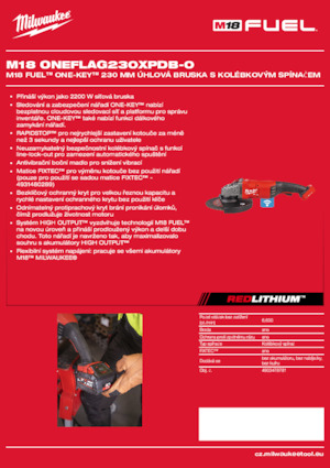 Vezetéknélküli sarokcsiszolók Milwaukee M18 ONEFLAG230XPDB-0