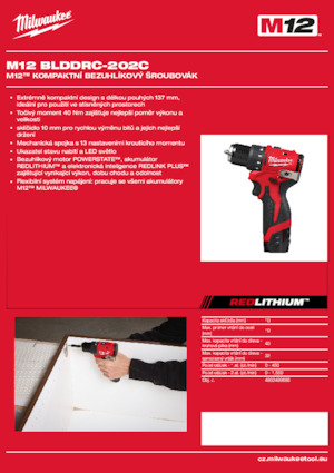 Vezetéknélküli fúrók és csavarbehajtók Milwaukee M12 BLDDRC-202C