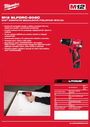 Vezetéknélküli fúrók és csavarbehajtók Milwaukee M12 BLPDRC-202C