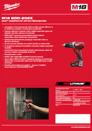 Vezetéknélküli fúrók és csavarbehajtók Milwaukee M18 BDD-202X