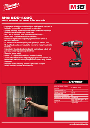 Vezetéknélküli fúrók és csavarbehajtók Milwaukee M18 BDD-402C