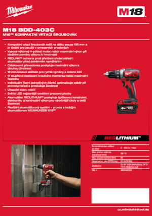 Vezetéknélküli fúrók és csavarbehajtók Milwaukee M18 BDD-403C