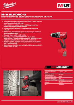 Vezetéknélküli fúrók és csavarbehajtók Milwaukee M18 BLPDRC-0