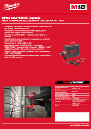 Vezetéknélküli fúrók és csavarbehajtók Milwaukee M18 BLPDRC-422C