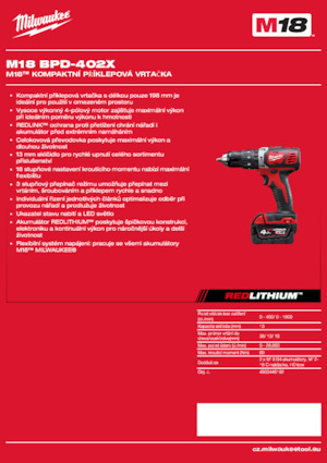 Vezetéknélküli fúrók és csavarbehajtók Milwaukee M18 BPD-402X