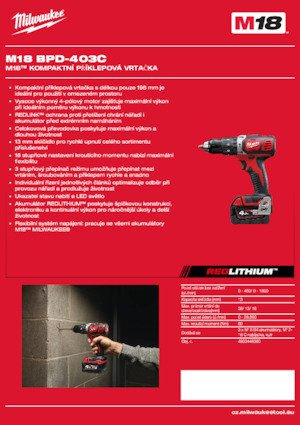 Vezetéknélküli fúrók és csavarbehajtók Milwaukee M18 BPD-403C