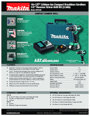 Vezetéknélküli fúrók és csavarbehajtók Makita XPH12R