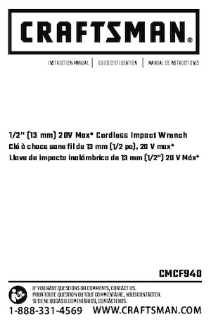 Vezetéknélküli ütvecsavarozók és csavarkulcsok Craftsman CMCF940M1