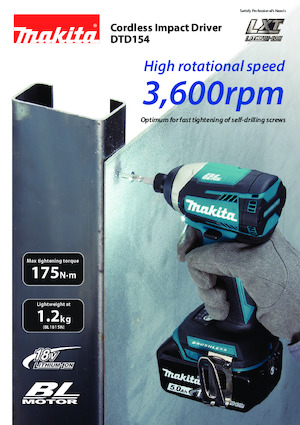 Vezetéknélküli ütvecsavarozók és csavarkulcsok Makita DTD154