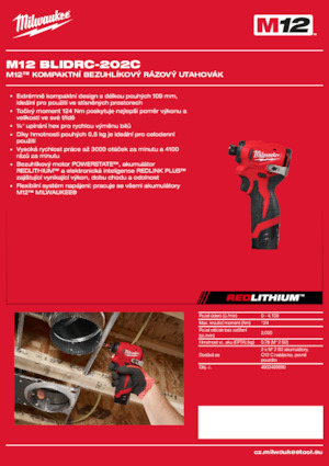 Vezetéknélküli ütvecsavarozók és csavarkulcsok Milwaukee M12 BLIDRC-202C
