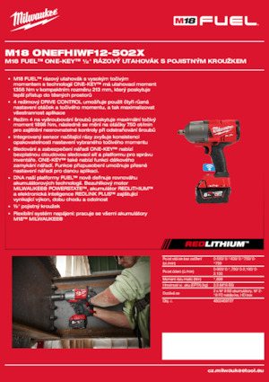 Vezetéknélküli ütvecsavarozók és csavarkulcsok Milwaukee M18 ONEFHIWF12-502X