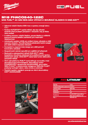 Vezetéknélküli fúrókalapácsok Milwaukee M18 FHACO540-122C