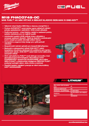 Vezetéknélküli fúrókalapácsok Milwaukee M18 FHACO745-0C