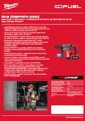 Vezetéknélküli fúrókalapácsok Milwaukee M18 ONEFHPX-552X