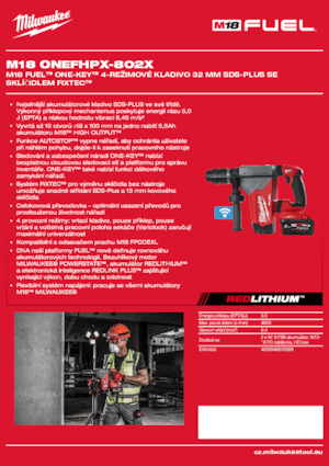 Vezetéknélküli fúrókalapácsok Milwaukee M18 ONEFHPX-802X
